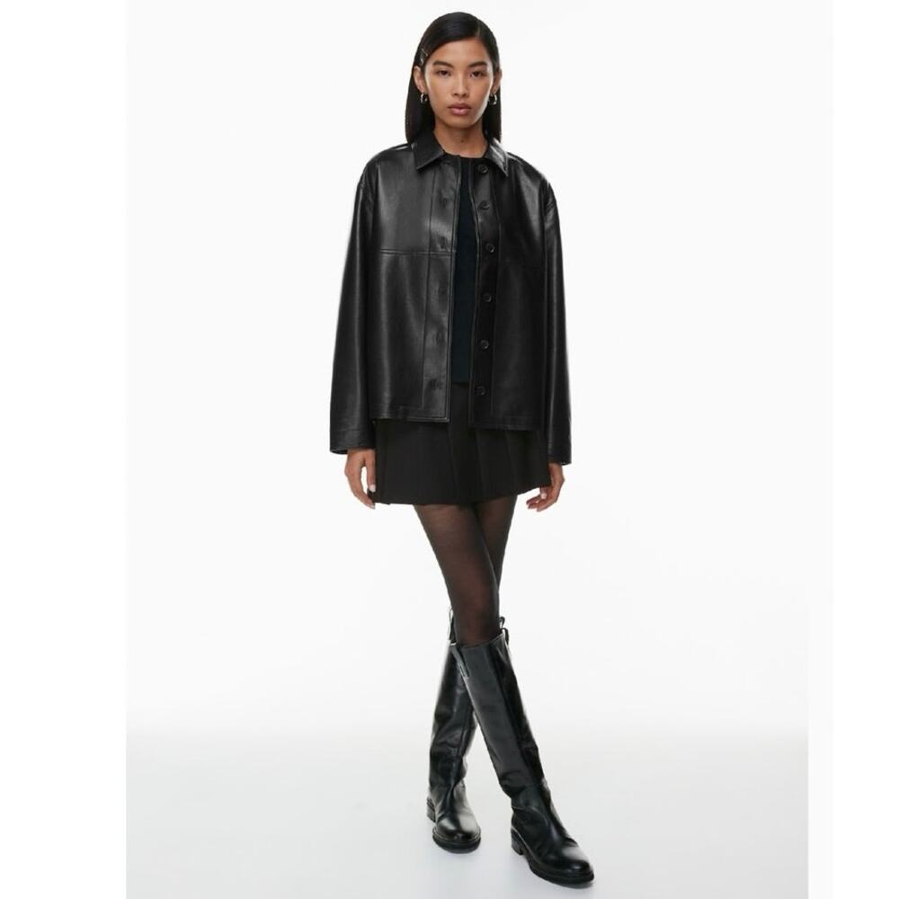Aritzia Babaton Gabby Vegan Leather Shirt Jacket Black Large - Picture 2 of 8
